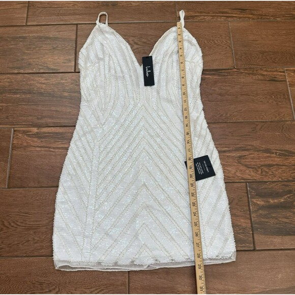 Homecoming Dress Lulus 10541 White Beaded Sleeveless Mini Bodycon Sz L NWT - Picture 5 of 10